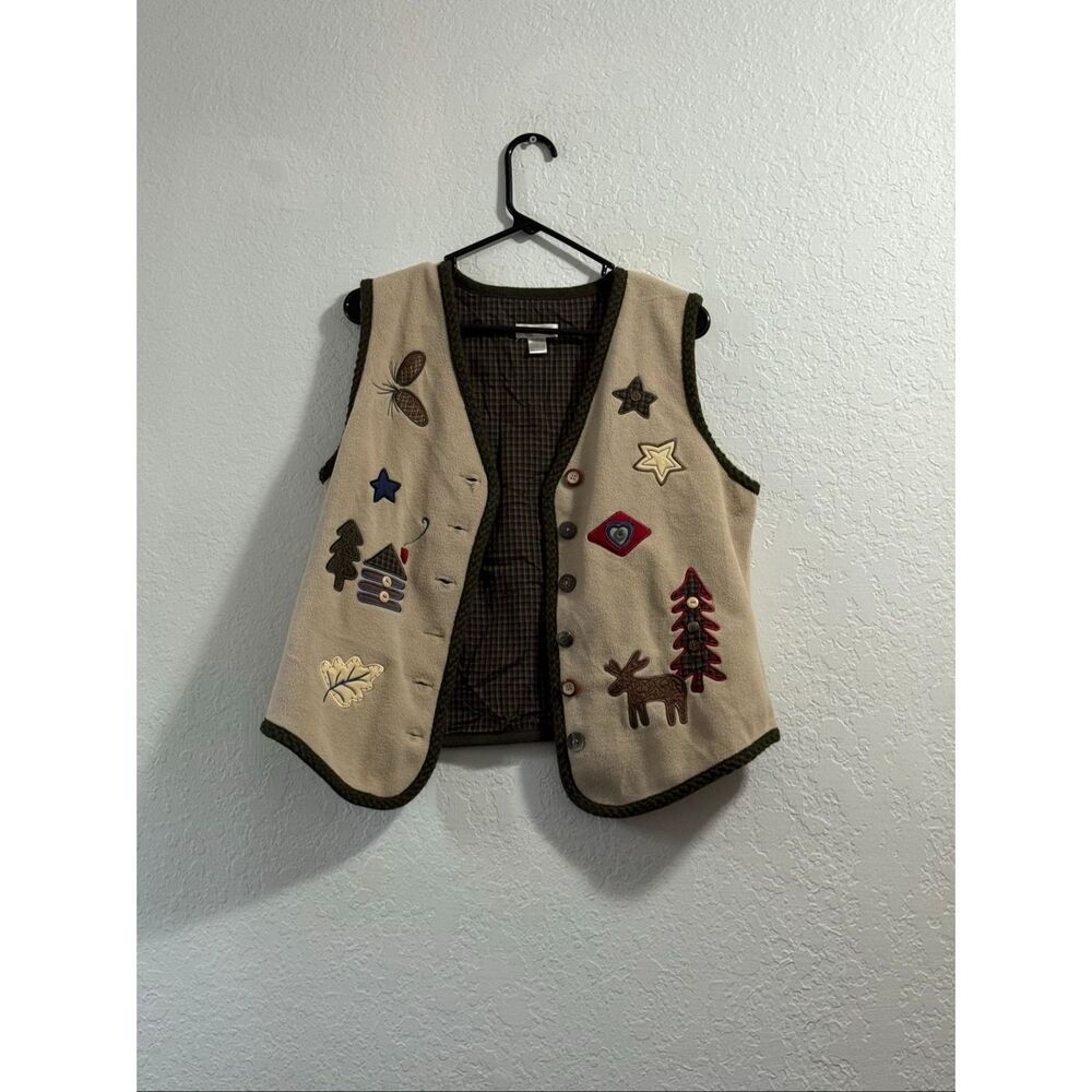 Christopher & Banks Multicolor Embroidered Vest Womens Size L Forest Woods Cabin